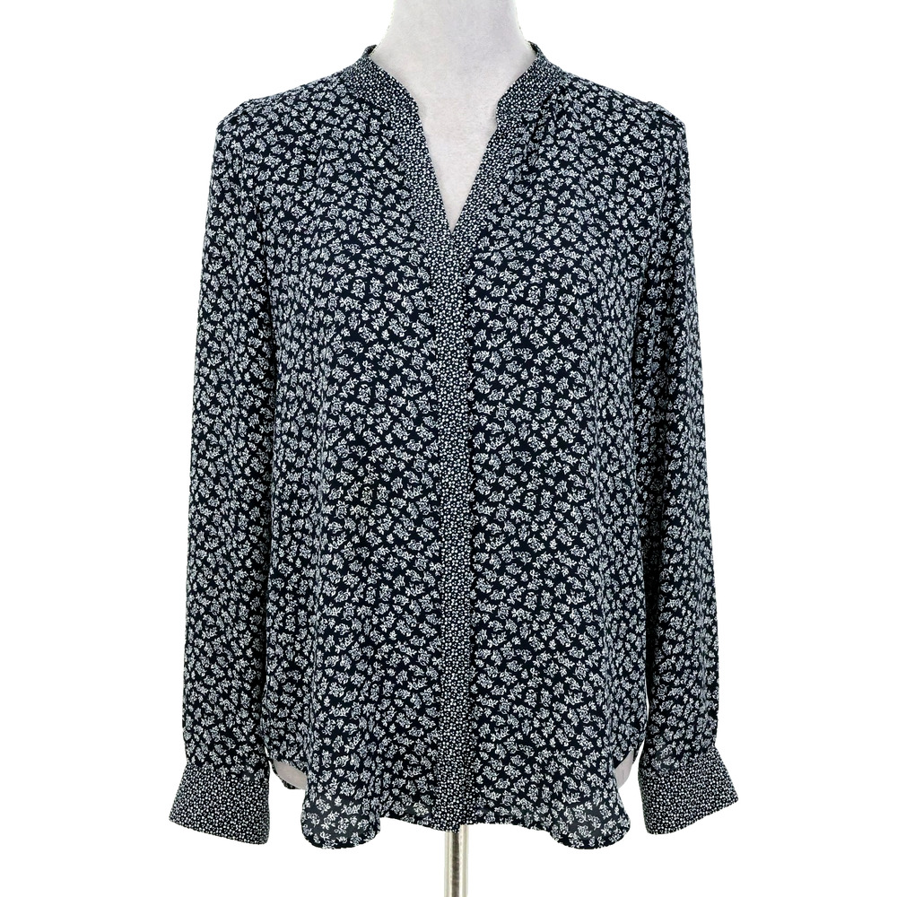 Loft Top Womens XS Black White Floral Ditzy Button Up Blouse Lightweight Career